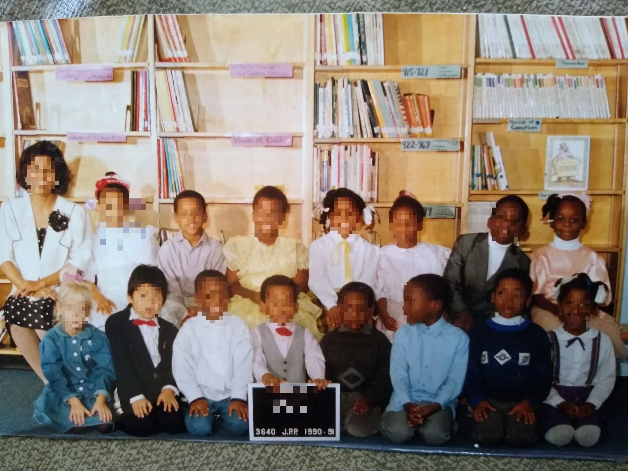 Kelly (second row, first from right) in kindergarten